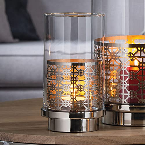 Fink hohes Windlicht mit Glas 27 cm innen goldfarbener Kerzenhalter für Stumpenkerzen