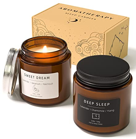 Sleep Candles Gifts for Women, Lavender Scented Candles Gift Set for Anxiety, Lavender Promotes Sleep, Chamomile Relieves Stress, Relaxation Gifts for Women