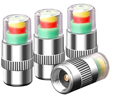 Aiqeer 4 Pcs Car Tire Tyre Pressure Monitor Valve Stem Cap, Warning Safety 3 Color Sensor Indicator, Tyre Valve Dust Cover Air Valve Cap