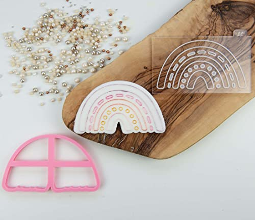 LissieLou Modern Rainbow Unicorn Cookie Cutter and Embosser Icing Stamp Fondant Embosser Unicorn Theme - Light Pink/Clear