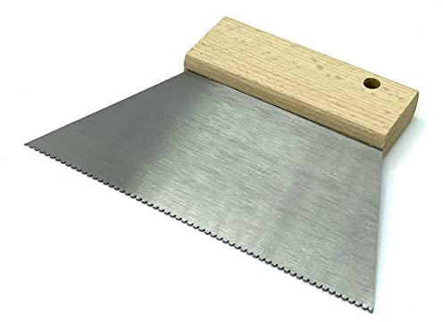 CCA - A2 Hand Adhesive Fan Spreader with Wooden Handle. for Spreading Pressure Sensitive Adhesive Beads evenly, Fitting LVT Flooring for The Perfect fit. 18cm, V Notch