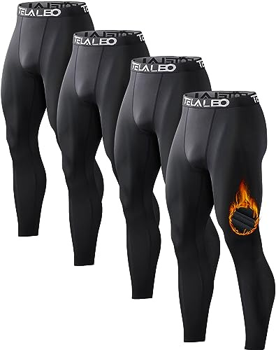 4 Pack Men's Thermal Compression Pants Fleece Lined Sports Tights Athletic Leggings Cold Weather Baselayer Winter Gear 2XL