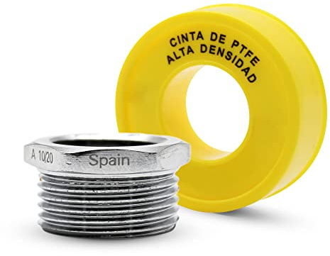 DOJA Barcelona | Reduction | 4 Raccord Male 1/2 - Femelle 3/8 + Teflon Plomberie 12 * 12 * 0,075 | Laiton Chrome | Reducteur Bague pour Tuyau Circulateur Chauffage, Flexible Douche, Bonde de Lavabo
