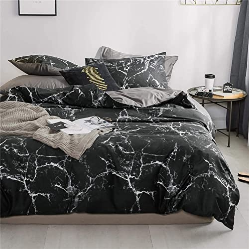 Parure de lit 200x200 Noir Gris Blanc Marbre Motif Adulte 2 Personnes Marbre Sets de Housse de Couette 3 Pieces Microfibre Ensemble Literie Modern Géométrique Linge de Lit avec Fermeture éclair