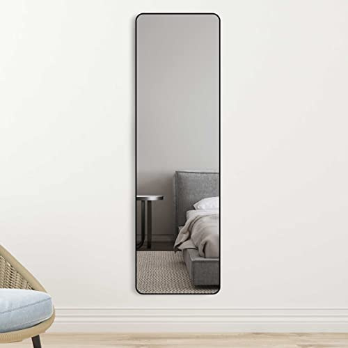 HY-RWML Schwarz Ganzkörperspiegel 40x160cm Standspiegel Wandspiege Metallrahmen HD Groß Garderobenspiegel Rechteckiger für Ankleidezimmer Schlafzimmer Wohnzimmer
