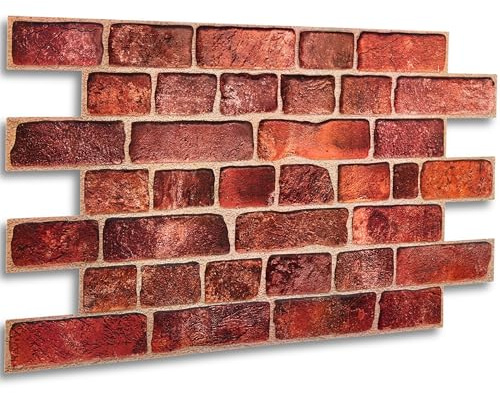 Novecrafto Brick Effect 3D Wall Panels - 4 Sheets Covering 19.84 sqft (1.84 sqm) DIY Decorative PVC Plastic Cladding Panel Size 37.79 x 18.89 in (96x48 cm) – Faux Red Brick Pattern for All Type Walls