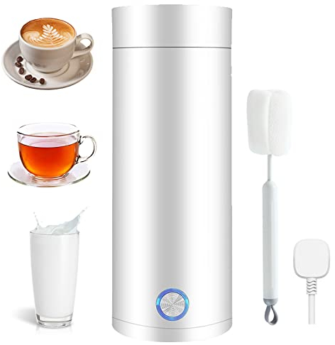 Tragbarer Elektrischer Wasserkocher, 400ML kleine Teekanne Mini-Thermoskanne mit Automatischer Abschaltung Reisewasserkocher für Kaffee und Teezubereitung (Weiß)