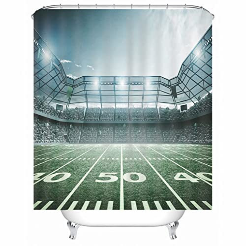 Whoiy Duschrollo Grün, Duschvorhang Um Die Ecke 150X200cm Polyester Duschvorhänge American Football Feld für Badezimmer Badewanne