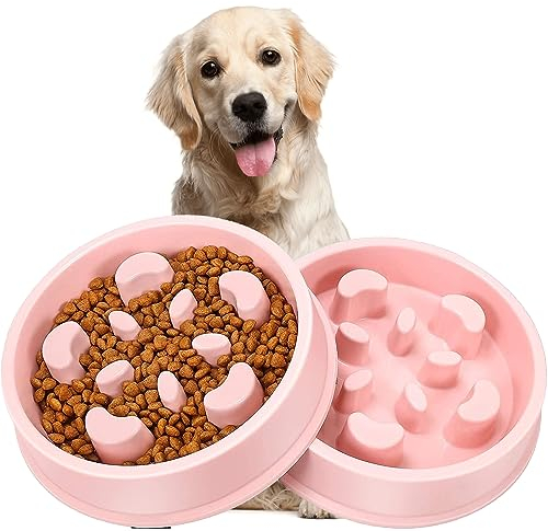 MEDILOE Slow Feeder Dog Bowl - Dog Slow Feeder Bowl - Dog Bowls to Slow Down Eating - Bloat Stop Dog Food Bowl - Anti Gulp Slow Eating Dog Bowl - Slow Feed Bowl (Pink)