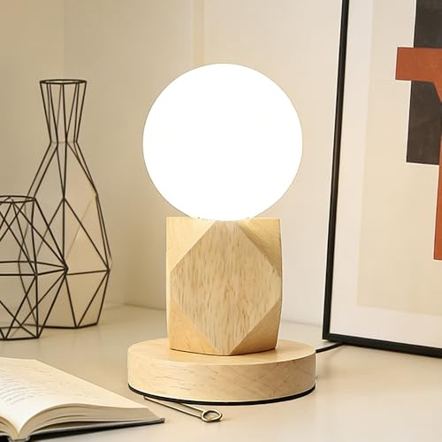Holz Schreibtischlampe Nachttischlampe Moderne kleine Tischlampe E27 für Schlafzimmer Wohnzimmer Esszimmer Flur Restaurant Hotel Dekor Holz Base Quadrat Geometry Desktop Licht Mit Schalter (B)