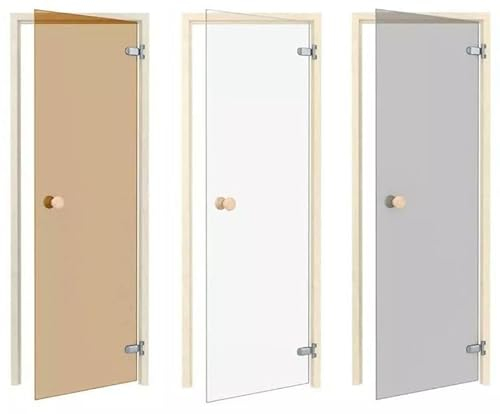 Amilano Saunatür CLASSIC Hochwertige Glastür 8mm inkl. Zarge Vollholz Leicht Einstellbar DIN Links Rechts (70x200, Espe/Grau)