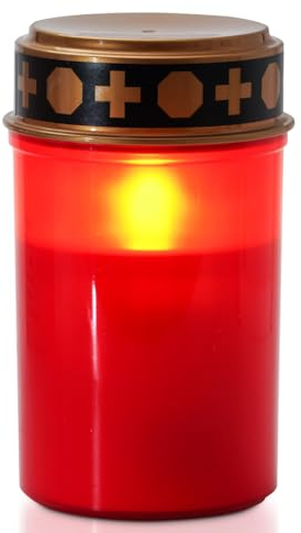 Homemory LED Grave Candle, 7 cm x 12.5 cm, Red IP44 Waterproof Outdoor Flameless Candle Light, Grave Light with Timer, Battery Operated Grave Candle, Cemetery Candle, Grave Lantern