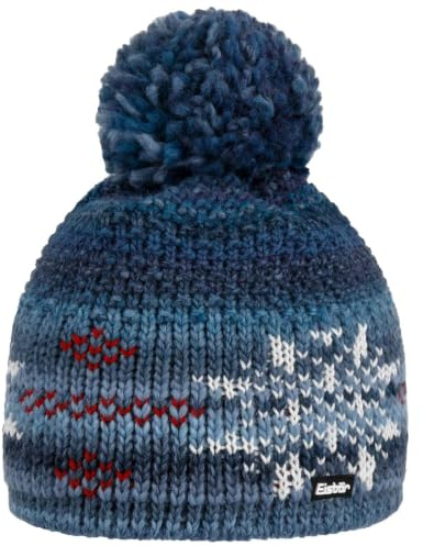 Eisbär IKE Pompon Beanie Mütze Strickmütze Wollmütze Wintermütze Damen/Herren - Made in the EU mit Umschlag, Umschlag Winter Herbst-Winter