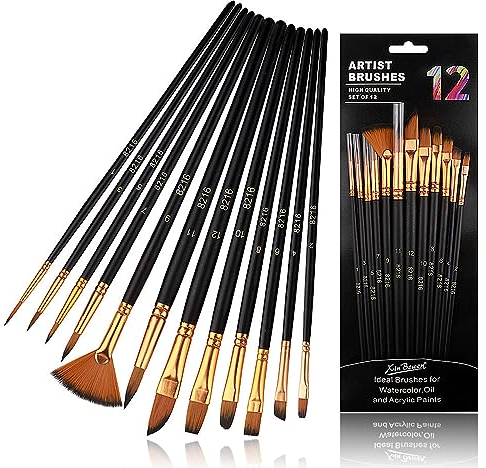 Pinsel Set, 12 Stück Aquarellpinsel Künstlerpinsel Schwarz Acryl Feine Pinsel Borstenpinsel Pinselset Ausschreibung Haarpinsel Set für Anfänger Künstler Erwachsene Kinder