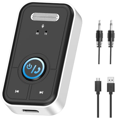 Ankilo Neueste AUX Bluetooth Adapter Auto, Bluetooth 5.3 Empfänger, Freisprechanrufen, USB Type-C, Drahtloser Bluetooth Musik Receiver mit 3,5 mm Klinken, für Stereoanlage Lautsprecher Kopfhörer