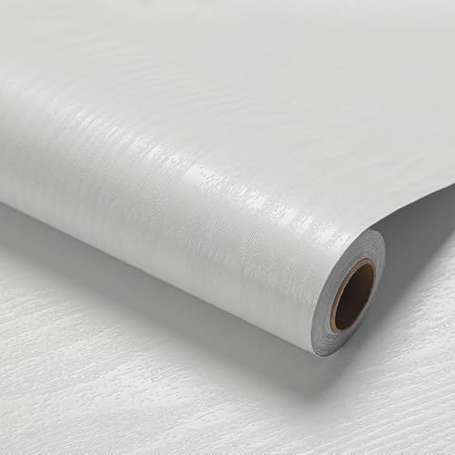 LOVADA White Wood Grain Wallpaper - Peel and Stick Self-Adhesive (44.5cm x 254cm), Plain Wood Effect for Feature Walls and Furniture, Removable DIY Home Decor
