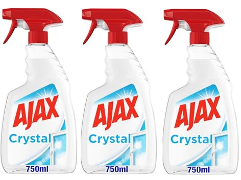 Ajax Crystal Clean Lot de 3 sprays de nettoyage pour verres 750 ml | Vaporisez de nettoyant pour vitres avec ammoniac I 100% anti-taches | Pour verre, miroirs et surfaces + Polpa italien Gourmet