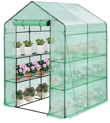 Cubierta de invernadero bephible 143x143x195cm PE impermeable de repuesto con puerta, aislamiento térmico, a prueba de lluvia, invernaderos transparentes verdes