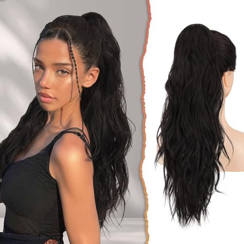 Sofeiyan Pferdeschwanz Haarteil, Lange Pferdeschwanz Haarteil mit Kordelzug Gewellt Zopf Pferdeschwanz Verlängerung Synthetik Haarverlängerung Ponytail für Damen,66 cm Dunkelbraun