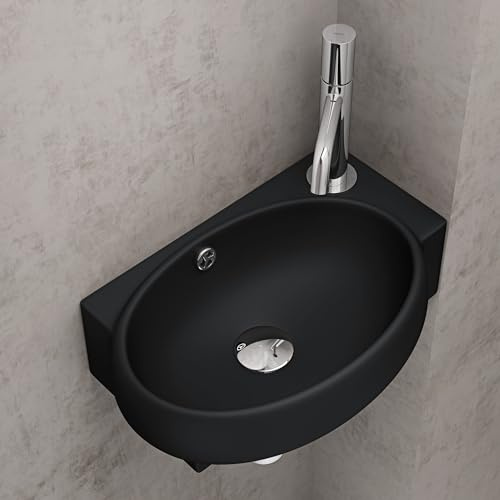 doporro Waschbecken Gäste-WC Hängewaschbecken 42x28x15cm in matt schwarz | NANO-Versiegelung, Vielseitig Einsetzbar, Einfache Montage, Aufsatzwaschbecken Handwaschbecken Brüssel001L