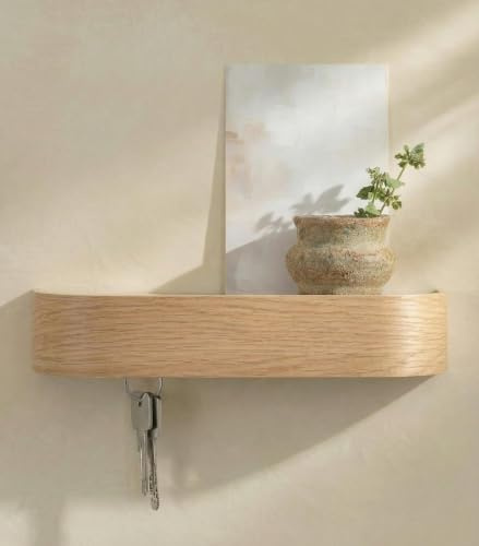 Kazai. Portachiavi da Parete 'Toke' | Design di Appendichiavi da Parete di Berlino | Porta Chiavi da Muro con Mensola in Legno | Porta Chiavi Ingresso per Parete e Corridoio | Quercia, bianco