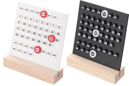 PATIKIL 2 Pack Holz Ewiger Kalender Monat Woche Datum Anzeige Weiß Schwarz | Schreibtisch Acryl Kalender Ständer, für Schreibtisch Geschäft Büro Zuhause Dekoration