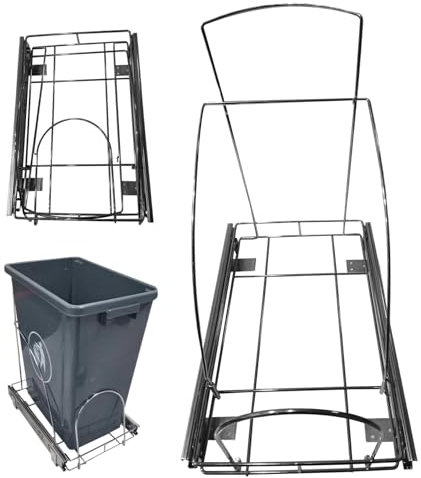 Poubelle coulissante pour armoire de cuisine, poubelle coulissante réglable sous armoire, étagère coulissante en métal 16,5 x 15,8 x 11 avec poignée (poubelle non incluse) Poubelle extractible sous a