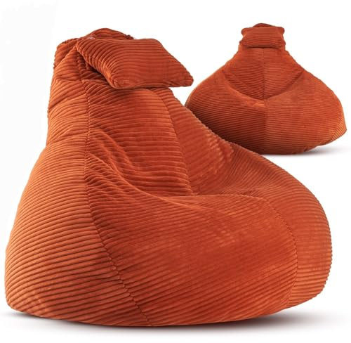 LazyCloud Sitzsack für Erwachsene mit integrierter [Nackenstütze] Cord | XXL Indoor Bean Bag mit Füllung | perfekt als Chill-, Lese- oder Gaming Sessel (90 x 80 x 70 cm) (Leichtgrau)