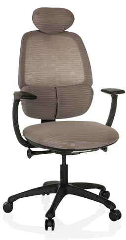 hjh OFFICE Ergonomischer Bürostuhl RI-Cover Drehstuhl mit Verstellbarer Lordosenstütze, atmungsaktive Rückenlehen, Grau