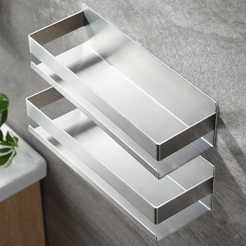 ZUNTO 2 Pezzi Mensola Doccia Adesiva, Mensola Doccia Senza Foratura, Portaoggetti Doccia in Acciaio Inox, Mensola da Bagno in Argento 30CM