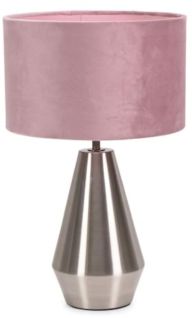 ValueLights | Silver Metal Touch Dimmer Table Lamp with Blush Pink Velvet Shade | Home Décor, Bedside & Desk Lamp | Includes Bulb