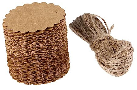 GETAJGHSD Kraftpapieranhänger Rund 200 Stück Mit 30m Juteband Beschreibbare Preisschilder Aus Naturpapier Vielseitige Selbstgemacht Tags Für Geschenk Und Produktdekoration