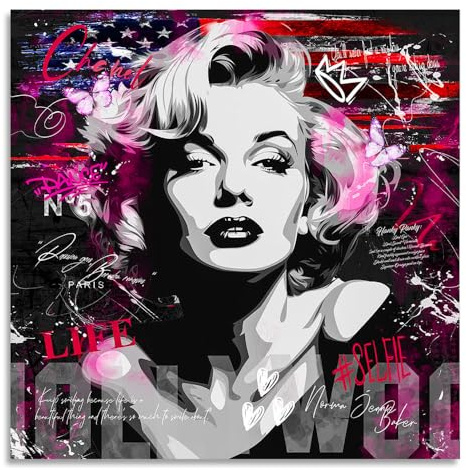 Kunstgestalten24 Leinwandbild Marilyn Monroe Hollywood Pop Art Wandbild Leinwand Wanddeko Wandekoration Deko Bilder Modern Art Bild Kunstwerk Canvas Hochwertiger Kunstdruck