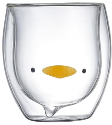 Prismoria Tazas y tazas de café de vidrio de doble pared de 250 ml, tazas de café con aislamiento térmico, tazas de café de vidrio de doble capa (pato)