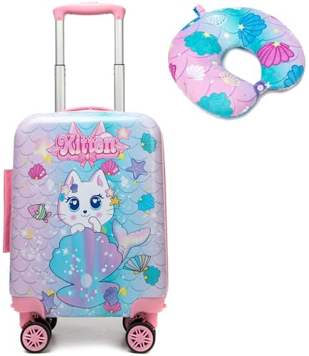 HTgroce Barnreseset med handbagage, skolryggsäck, nackkudde, lunchväska, pennfodral, etikett, resväska med hjul, S