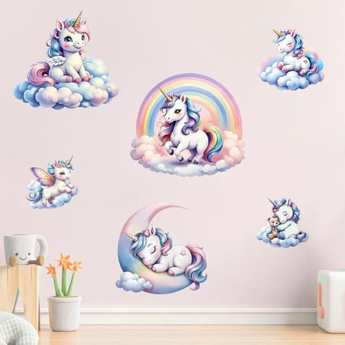 KAIRNE Einhorn Wandaufkleber Regenbogen Wolken Wandsticker Kinderzimmer
