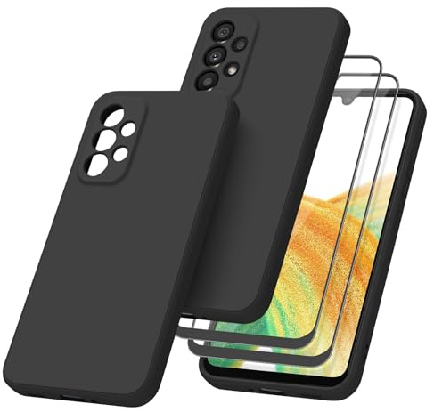 Tobfit Silicone Coque pour Samsung Galaxy A33 5G avec 2 Pièces Verre trempé Protection écran, Mince Souple Silicone Étui avec Doublure en Microfibre Douce Protection Samsung A33 5G Case Cover