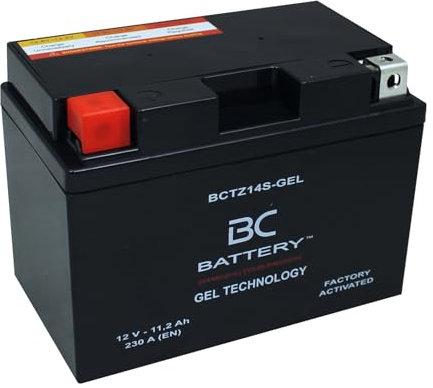 BC BATTERY Batteria Avviamento Moto al GEL 12V 11,2Ah BCTZ14S-GEL Moto&Scooter, esente da manutenzione sigillata precaricata simile a YTZ14S