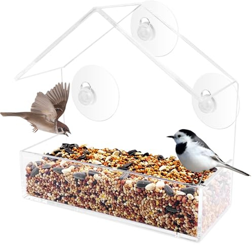 Comzantor Vogelhaus Vogelfutterspender, Vogelfutterhaus mit Saugnäpfe | Vogelhäuschen, Fenster Futterhaus für Vögel, Vogelfutterstation, Futterspender, von Wilden, Rotkehlchen Meisen, 15 x 15 x 6cm