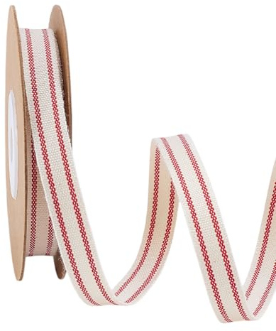 PH PandaHall Nastro a Righe di Cotone Rosso 10mm Nastri di Cotone 9 m Fettuccia di Cotone Nastro Da Fattoria Tessuto A Righe per Confezioni Regalo Decorazioni per la Casa Artigianato Fai Da Te Bouquet
