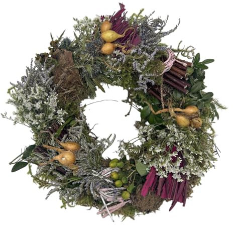 Tisch- oder Türkranz rund ø 25 cm - Kranz mit Deko frisch gebunden Natur mit Deko - Frühling - Ostern - Sommer (Art. 722)