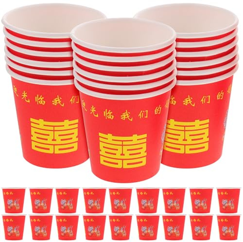 FOMIYES Lot de 100 gobelets jetables en carton pour fête de mariage chinoise - Design élégant pour célébrations et rassemblements