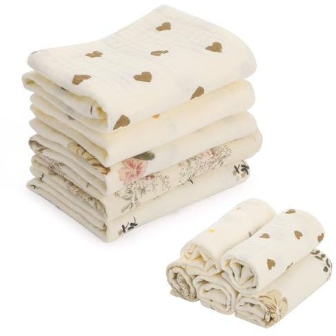 Confezione da 5 panni quadrati in mussola per bambini, panni in mussola per bambini, salviette in cotone naturale, essenziali per la pulizia dei neonati