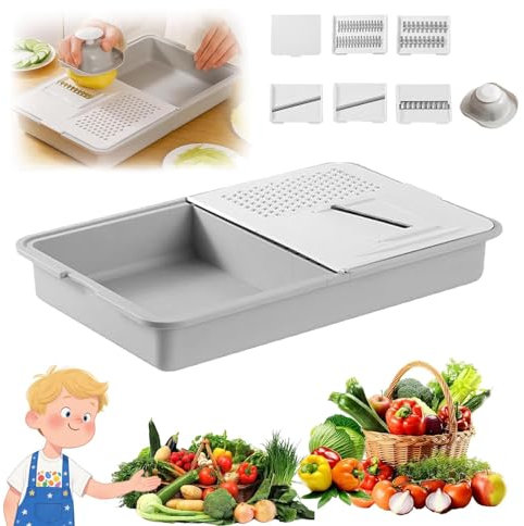 Planche à découper multifonctionnelle avec râpe et égouttoir, planche à découper 6 en 1 avec couvercles et râpes, pour trancher, râper et moudre dans les cuisines (1pcs)