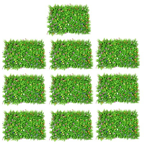 Uqezagpa Artificial Boxwood Hedge Mat Decorative Artificial Boxwood Mat with Flower for Room & Garden