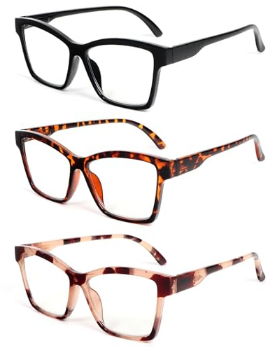 KoKoBin 3 Pack Lunettes de lecture à la mode pour hommes et femmes anti-lumière bleue Lunettes d'ordinateur à charnière à ressort