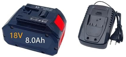 WVGFAUXA Batterie for Elettroutensili 18V 8.0Ah Batteria Bosch Power, Adatta for Utensili BAT609 BAT618 GBA18V Batteria Ad Alta Potenza 5C Power(BS 8.0AH Charger)