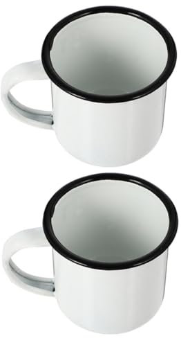 VERDANVERSE Tazas De Esmalte Vintage Esmaltadas Blancas 2 Piezas│Capacidad Media│Material Esmaltado│Resistente a Roturas│para Café, Té y Agua│Uso Hogar, Camping y Oficina