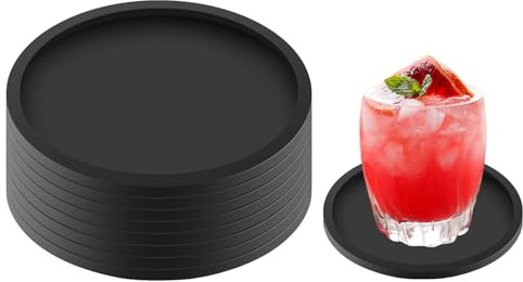 elzle Lot de 8 Dessous de Verre Ronds en Silicone antidérapants pour café, bière, Verres à vin et Bouteilles, Parfaits pour la Maison et Le Bar (Noir)