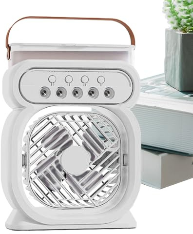 Tewzafiya Ventilateur nébuliseur - Ventilateur de table personnel avec brumisation, humidificateur circulateur D air rechargeable 3 vitesses pour randonnée, camping, plage, maison, chambre à coucher
